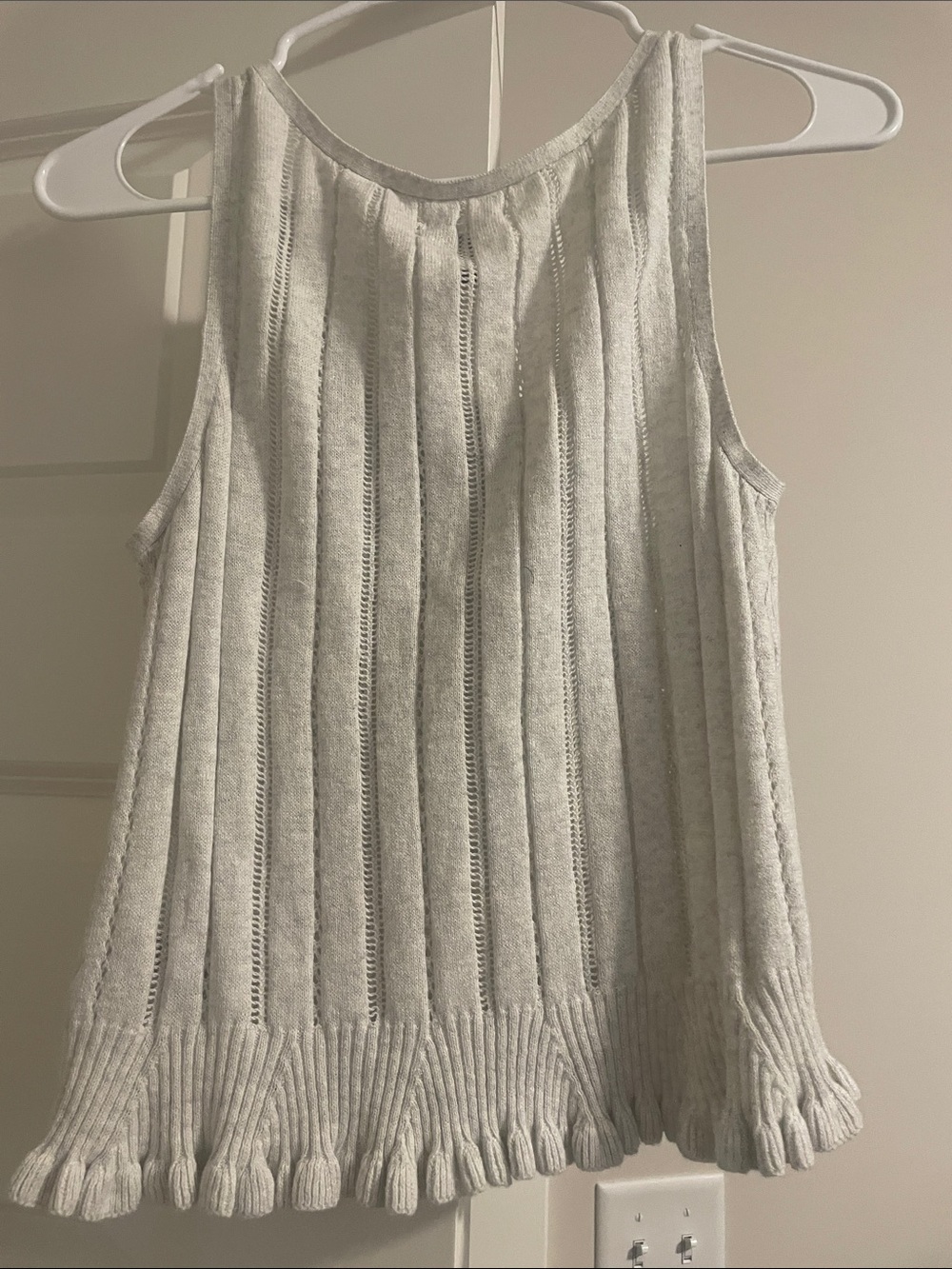 American Eagle Outfitters grey Cable-Knit Button Tank with Fringe - Picture 3 of 5